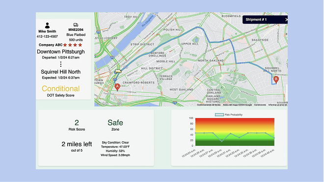 Screenshot of the app Freight Guard simulating tracking a shipment